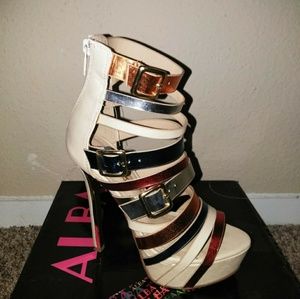 Beige multi strap heel